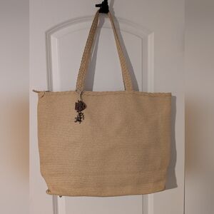 Coldwater Creek Shoulder Tote Beach Bag w Wooden Fish Embelishment & Coin Purse